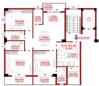 Type B -201,202,301,302,401,402 Layout Image